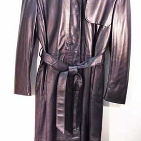 COAT, LAMB LEATHER, BOD AND CHRISTENSEN, TAGS ON, MISSES 12, NAVY, MID CALF - Picture 1 of 7